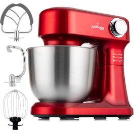 Кухонна машина LEHMANN 1500W з набором аксесуарів, планетарний міксер з чашею 5л, 12 швидкостей, захист від перегріву, червоний