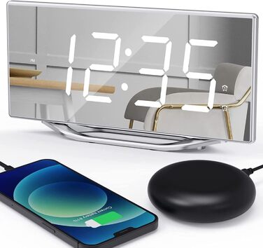 ROCAM Loud Alarm Clock for Deep Sleepers, Vibration Alarm Clock for the Hard of Hearing, 8.7'' Display Digital Alarm Clock, USB Charger, 12/24H, Dual Alarm, Snooze, Dimmer, Battery Backup