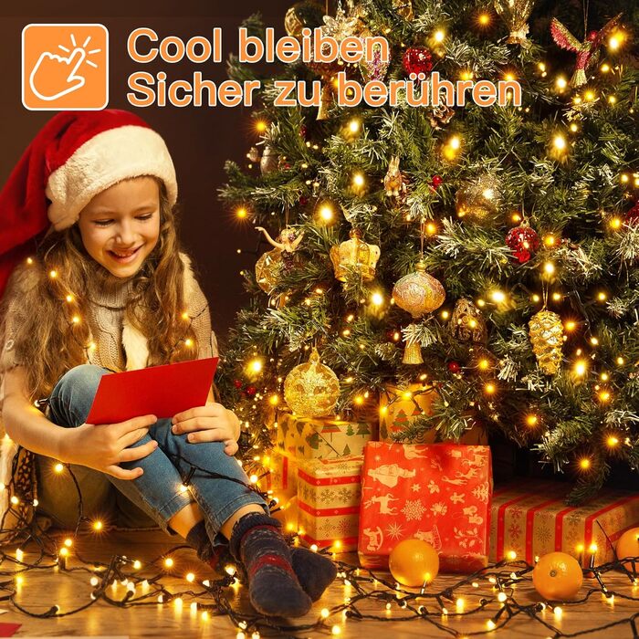 Ланцюжок прикрас Ollny з 150 LED, 15 м, тепле біле світло, IP44, для саду, вечірки, Нового року (зелений кабель)