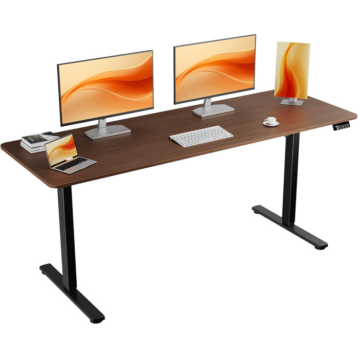 Electric Height Adjustable Standing Desk 80x60 cm & 170x60 cm - Ergonomic Desk with Dual Top, White Frame & Walnut Tabletop for Home Office