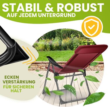 Крісла садові розкладні KESSER® 2 шт. з високою спинкою, алюмінієві, 7 положень, з підлокітниками, дихаючі, для балкона, тераси, кемпінгу, бордовий колір