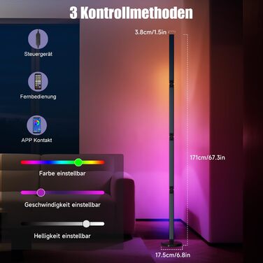 LED лампа Electight RGB для столу з регулюванням яскравості, 800 люмен, складний дизайн, пульт дистанційного керування та додаток, 16 мільйонів кольорів, 99 режимів, синхронізація з музикою та таймер, для читання, офісу та ігор (170см)