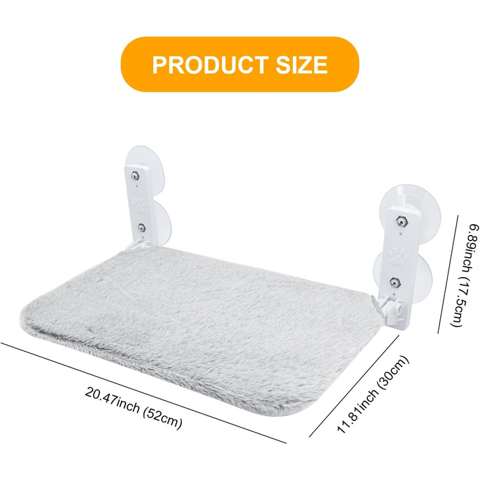 Кріплення для кота на вікно, гамак з 4 присосками, міцний каркас, дихаюча сітка (Сірий, 45 x 30 см)