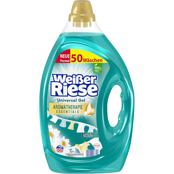 Універсальний рідкий засіб для прання Weißer Riese Gel Essentials Лотос та мигдальна олія, 2.5 л (на 50 прань), набір 2 шт (100 прань)