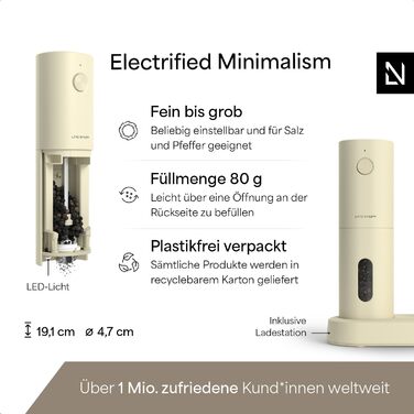 Електричні мельниці для солі та перцю LARS NYSØM 2 шт. з регульованим керамічним м'яйлом (Onyx Black)