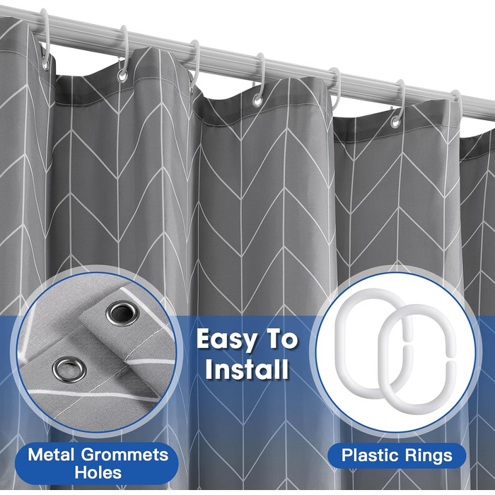 Шторка для душу сіра, водовідштовхувальна, миється, 180-300 см (широка), 200 см висота, з принтом крапель, з вагою, антигрибкова, з поліестеру, для ванної кімнати, 1 шт.