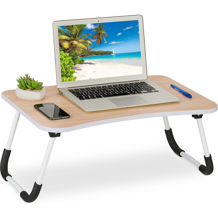 Столик для ноутбука Relaxdays на ліжко/диван, 26 x 63 x 40 см, розкладний, MDF, метал, натуральний колір
