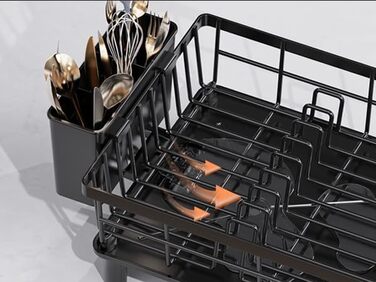 LIONONLY Dish Drainer Rack, Small Dish Drainer with Drip Bowl, Stainless Steel Dish Drainer with Drip Surface and Swivel Spout, Dish Drying Rack for Space-Saving