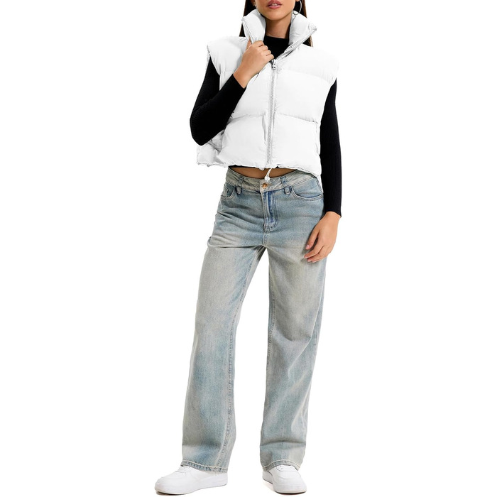 Стежка Daen з коміром-стійкою, застібка на блискавку, коротка жилетка, утеплена, білий, XXL