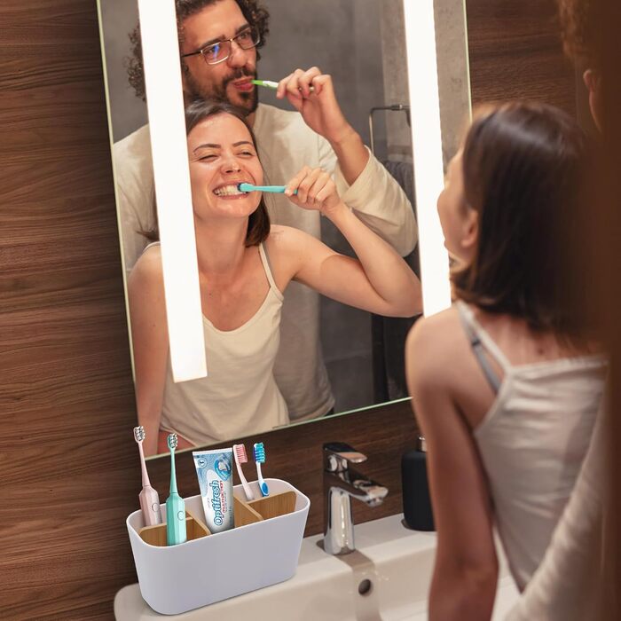 Тримач для зубних щіток з бамбуковими перегородками, органайзер для зубних щіток та пасти, для ванної кімнати, офісу, сім'ї, білий