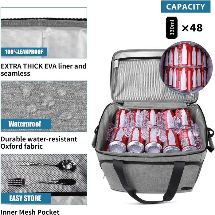 Термосумка-холодильник Lubardy 30L сірого кольору: велика, складана, водонепроникна, для пікніка та обіду