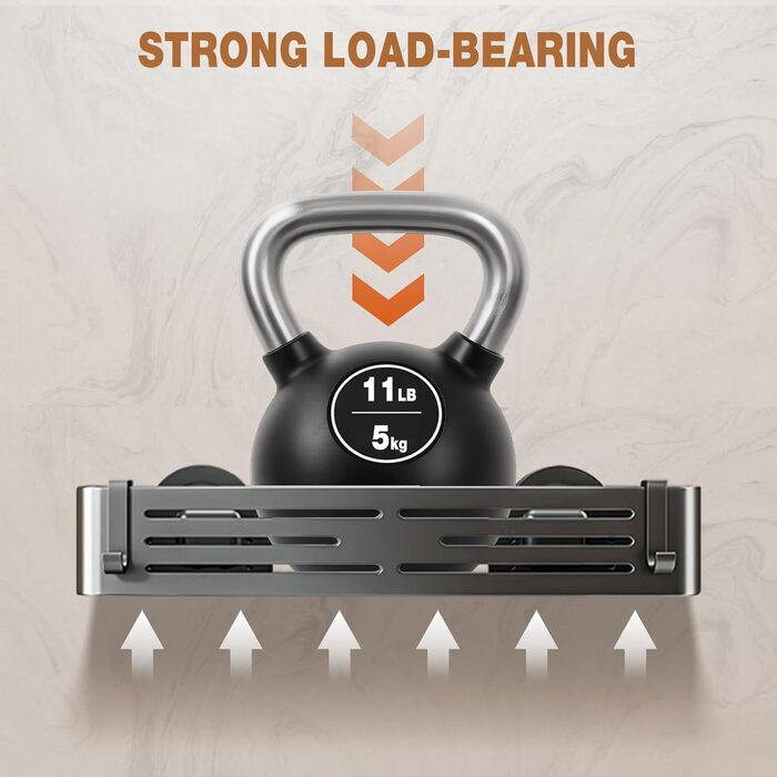 Сучасна поличка для душу Lekesky, стійка до іржі, 2 шт., Gunmetal Grey, алюміній, на присосках, без свердління, з 12 гачками, прямокутна