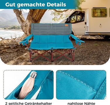 Крісло для кемпінгу Costway: складане, з регульованими підлокітниками, тримачами для напоїв та сумкою, вантажопідйомність 272 кг, для відпочинку, риболовлі, пікніків (зелене, блакитне)