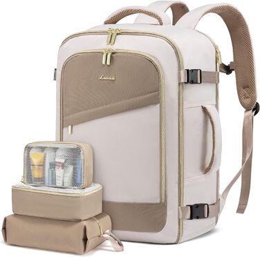Рюкзак LOVEVOOK для ручної поклажі в літак, 40L, водонепроникний, для жінок, з відділенням для взуття та ноутбука 17.3 дюймів, бежевий + хакі