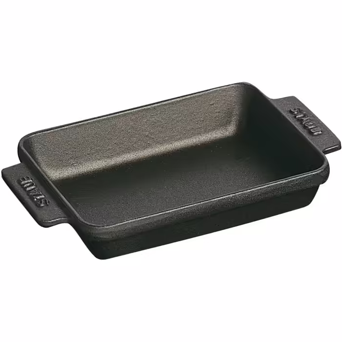 STAUB Прямокутна жароміцна форма з чавуну, 15x11 см, 0,25 л, чорна, з 2 ручками, для всіх типів плит та духовки, сервірувальна тарілка
