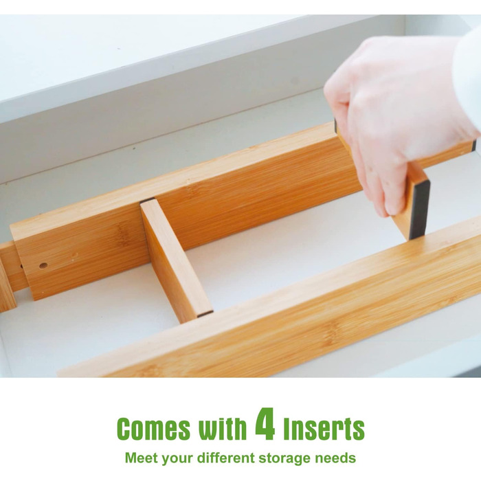 ANTOWIN Adjustable Drawer Dividers Bamboo (43-56 cm), Drawer Organizer, Spring-loaded, Kitchen, Chest of Drawers, Bathroom, Bedroom, Baby Drawer, Desk Organization System