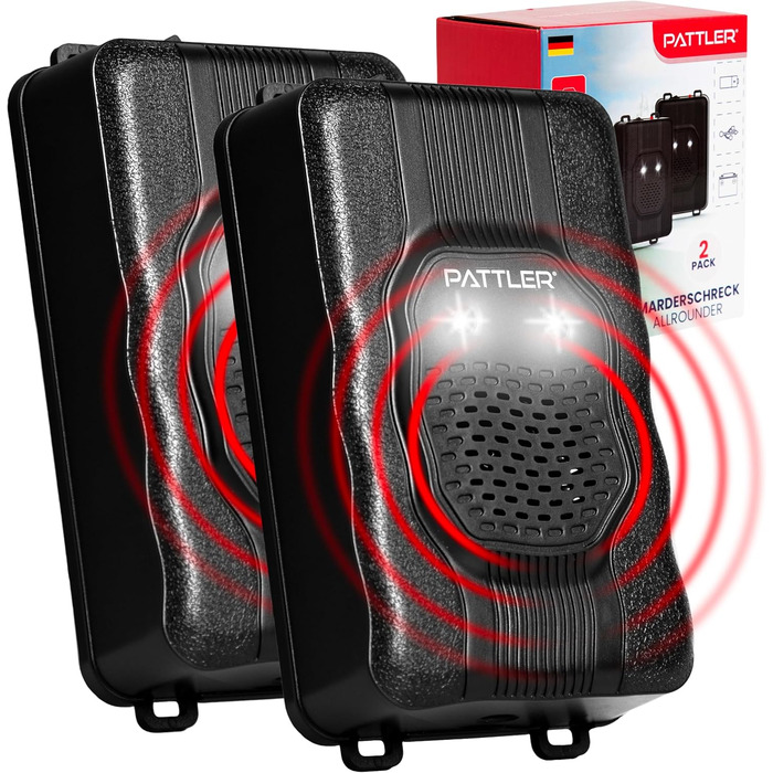 PATTLER® Захист від куниць для авто з миготливим світлом, універсальне живлення 12V/AA/USB, ефективний відлякувач для автомобіля, горища, саду, 2 шт.
