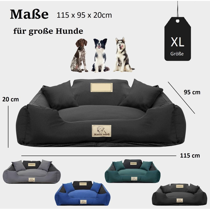 Крісло-ліжко для собак великих порід King Dog XL 115x95 см. Зі змінним іменем, знімний килимок, чорний колір.