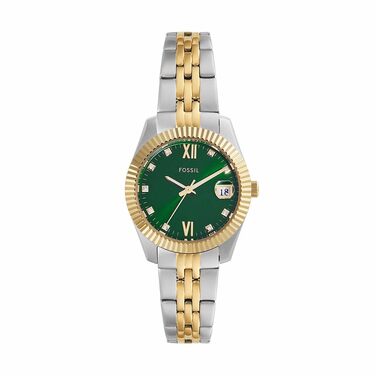 Жіночий кварцовий годинник Fossil Scarlette 33мм з датами та сталевим браслетом, колір: холодне зелене