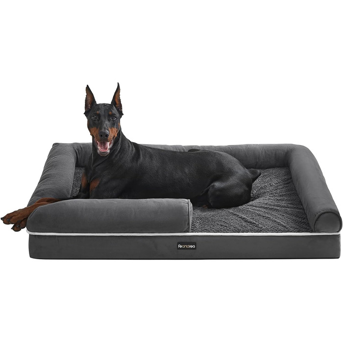 Ортопедичне ліжко для собак Feandrea, м'яке, з піднятими бортиками, 91 x 68 x 18 см, знімний чохол, антиковзаюча підкладка