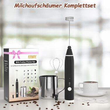 Електричний пінозмішувач для молока FITNATE з USB, 12V, 3 режими, 2 вінчики, кава, капучино, лате, гарячий шоколад