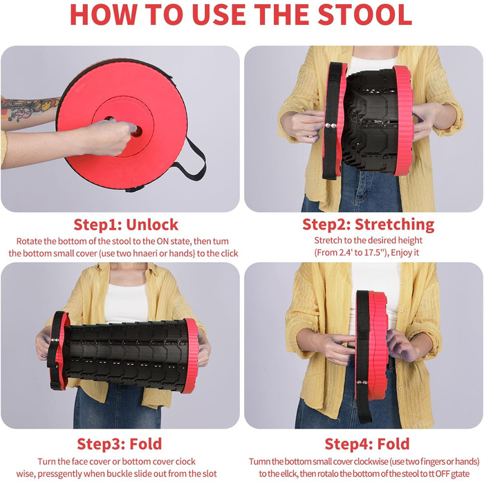 Крісло-телескоп для кемпінгу, регульована висота 6-45 см, вантажопідйомність 181 кг, портативне з ременем для перенесення (Червоний, 2 шт.)