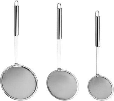 Набір з 3 шт. кельїв для зняття піни з нержавіючої сталі, високоякісні, фільтрувальні ложки, сито з дрібною сіткою, набір для кухні, 3 розміри, для зняття жиру та піни