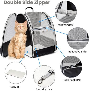 Рюкзак для тварин, переноска для собак і котів до 10 кг, сірий, м'який, складаний