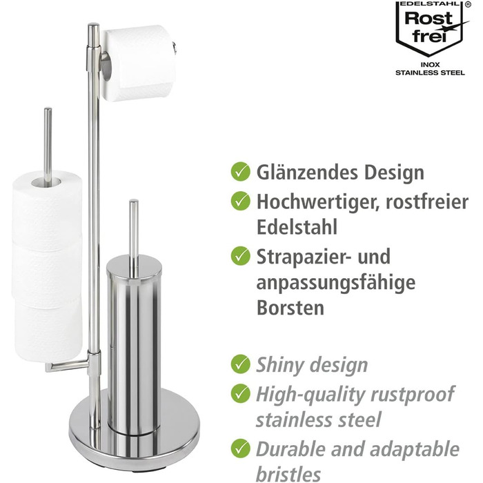 Набір для туалету WENKO Neo: тримач туалетного паперу та щітки, нержавіюча сталь, сріблястий, 30 x 73 x 20 см