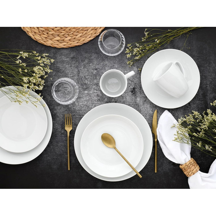 CreaTable Серія Luna Weiss: 12-Piece Geschirrset для 6 осіб, Porzellan, підходить для миття в посудомийній машині та мікрохвильовій печі