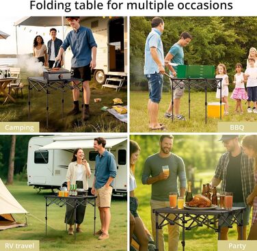 Складний алюмінієвий стіл для кемпінгу Anbte 67x58 см, регульована висота (44/70 см), вантажопідйомність до 150 кг, з сумкою для зберігання