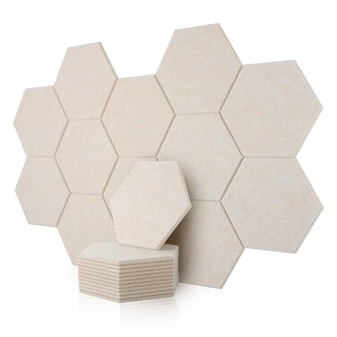 Набір акустичних панелей Rdutuok (12 шт), гексагональні звукопоглинаючі плити 30x26x1 см для студії, офісу та декору стін, колір верблюжий