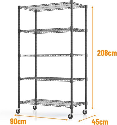 Himimi 5-Tier Rolling Wire Shelving Unit