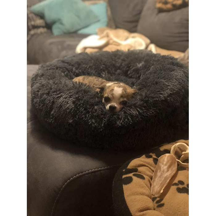 М'яке ліжко для собак Haoye, кругла подушка для домашніх тварин, ліжко для котів та собак Donut, миється, зручне ліжко для котів та собак (діаметр 50-120 см / 7 розмірів), діаметр 60 см (чорний, 80 см)