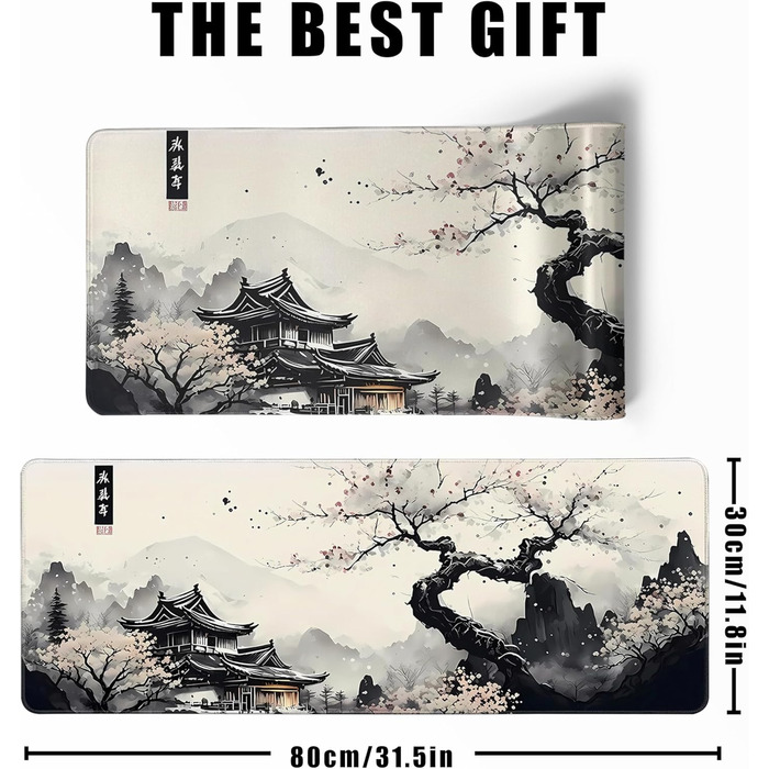MiaVibte Килим-підкладка на стіл Riverside, великий розмір 80x30 см, для ігор та роботи, декор (Ink Kyoto)