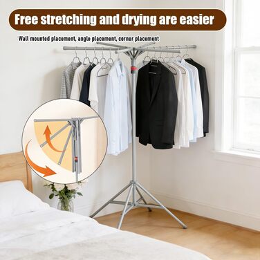 Сушарка для білизни Standtrockner Hoch Klappbar - розкладний тримач для одягу з 6 крилами, регульована висота 120-170 см, з вуглецевої сталі, сірий