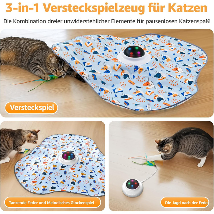 Interactive Cat Toy: 2-in-1 Hide-and-Seek Feathers Electric Cat Toy with Gong - Rechargeable Intelligence Toy for Active House Cats, Suitable for Cats of All Ages