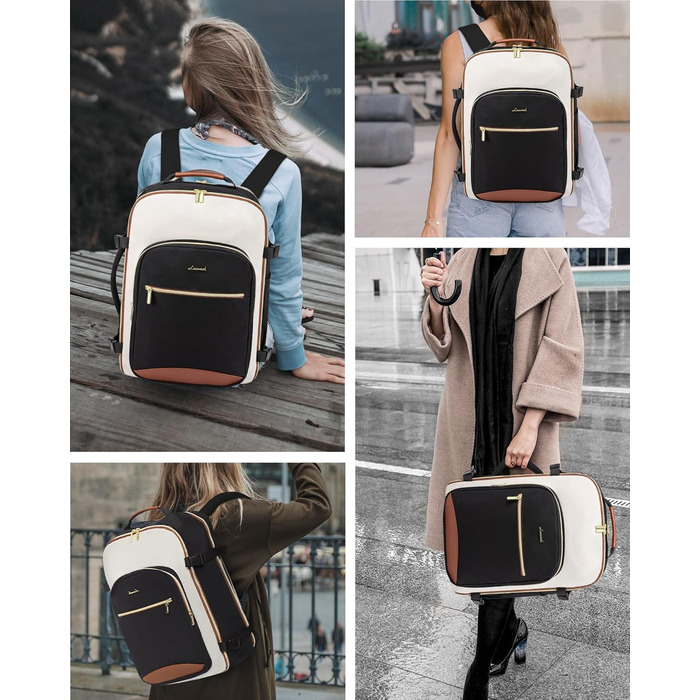 Рюкзак LOVEVOOK для ручної поклажі літака, 40L, водонепроникний, для ноутбука 17 дюймів, для подорожей, школи, роботи, кемпінгу, чоловічий/жіночий, бежевий+чорний+коричневий