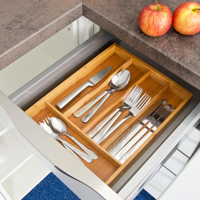 Relaxdays Cutlery Box Bamboo 34x25x4.5cm