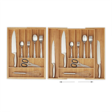 Relaxdays Bamboo Cutlery Box, Extendable