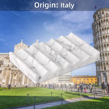 Склянка для мила з мармуру з отвором Carrara: прямокутна, хвиляста, самостійно спорожняється, для ванної кімнати та кухні