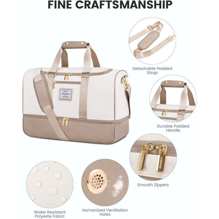 Сумка-мішок LOVEVOOK для подорожей, 37L, жіноча, для ручної поклажі, weekender, з органайзером для косметики, відділенням для взуття та вологонепроникним кишеням, водонепроникна спортивна сумка, пляжна сумка, для відпочинку, авіаперельотів, кемпінгу, M, K