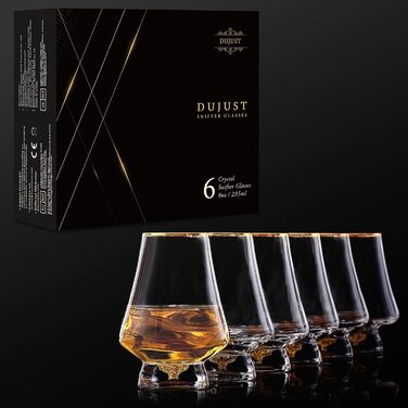 Набір склянок для віскі DUJUST (4 шт., 205 мл) з 24K золотом, Snifter для бренді/коньяку/бурбону/текіли/скотчу, BPA-free, без свинцю