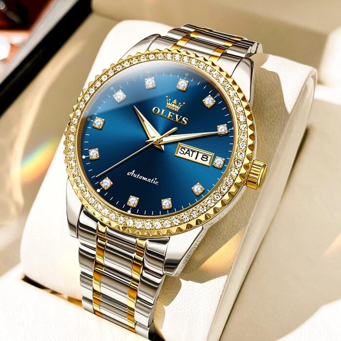 Чоловічий механічний годинник OLEVS зі скелетоном, автоматичний водонепроникний годинник (7003-silber, Goldblau)