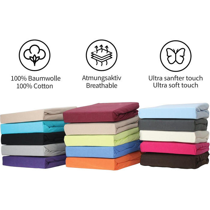 Bedskin Premium Boxspring Bed & Water Bed Fitted Sheet 200x200-200x220 cm, up to 40 cm Mattress Height - Jersey Fitted Sheet for Boxspring Bed, 100% Cotton Fitted Sheet (White)