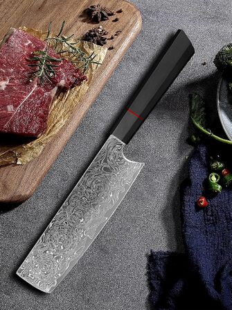 Японський ніж шеф-кухаря Plys Damast: професійний кухонний ніж з чорним дерев'яним руків'ям (Nakiri)