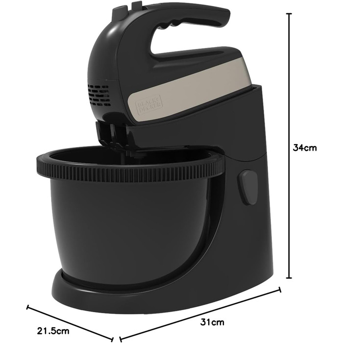 Ручний міксер Black+Decker BXMX500E, 500 Вт, нержавіюча сталь, сірий/чорний, з чашею