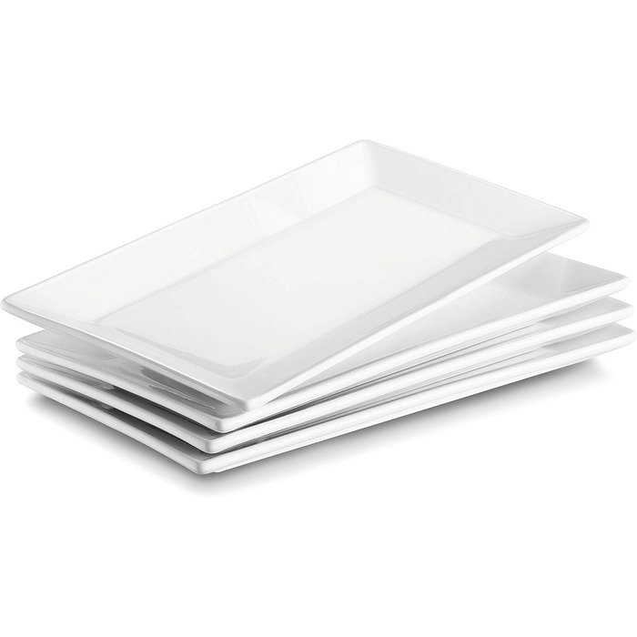 DOWAN Porcelain Serving Platter, 24.6 x 13.7 cm Rectangular Serving Platters 4 Pack, Large White Dessert Plates for Buffets, Sushi, Cakes, Appetizers at Home/in Restaurant