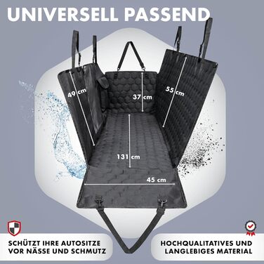 Автомобільна автодеко для собак Walser Premium Rocky, 100% водонепроникна захисна накидка на заднє сидіння з боковими захистами та оглядовим вікном, ідеальна для подорожей та транспортування малих та великих собак
