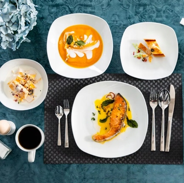 Елегантний білий порцеляновий обідній сервіз на 6 осіб, 50 предметів